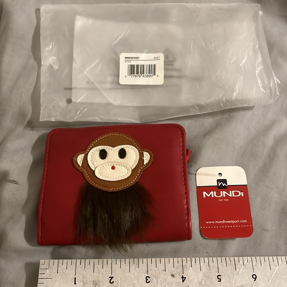 Mundi NEW Monkey Wallet ( Furry Friends Bi-Fold ) Magenta red